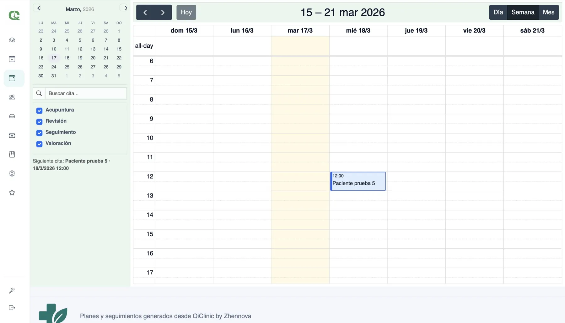 Agenda clínica de QiClinic