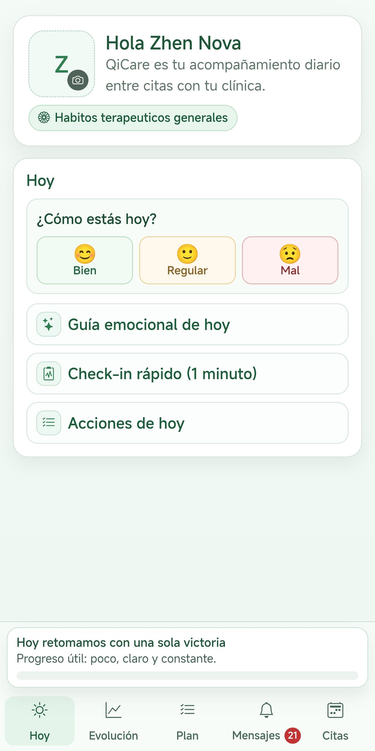 QiCare en móvil del paciente, captura 1